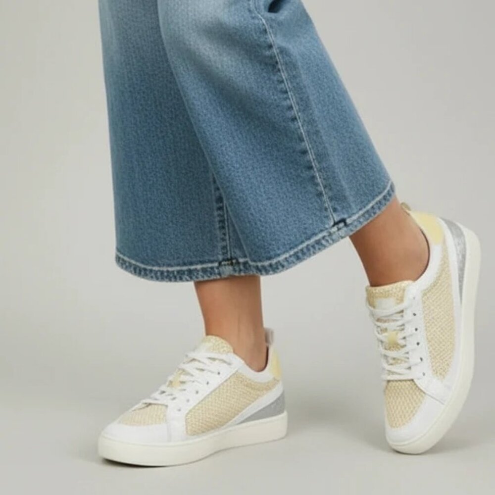 Yellow Lace Up Metallic Sparkle Boho Harlow Sneakers